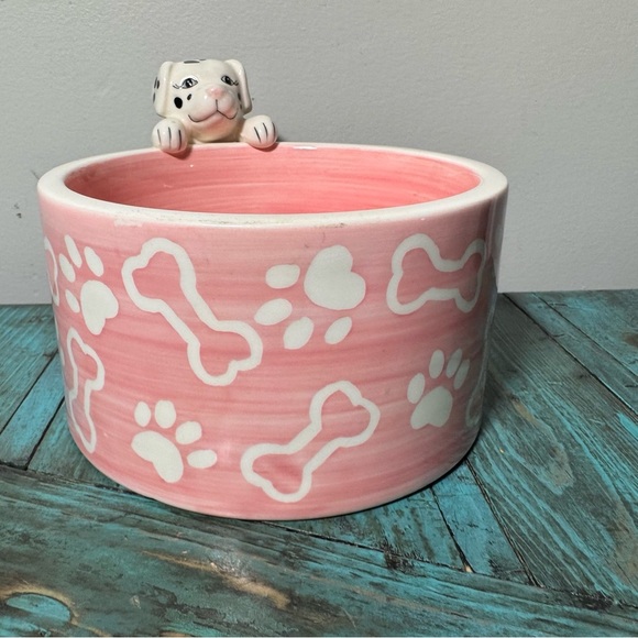 Ceramic Pink Pet Feeding Water Bowl Dalmatian - Picture 5 of 11